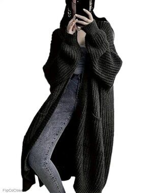Plus Size Cardigan Sweater Oversized Knit Duster Coat Pockets Long Open Front